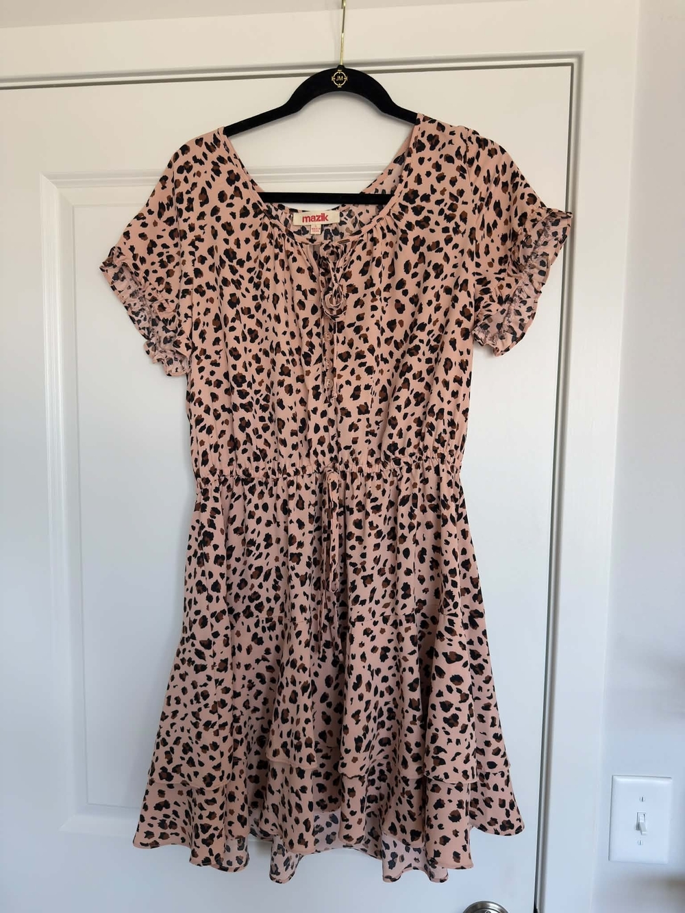 Mazik Pink Leopard-Print Ruffle Sleeve Dress